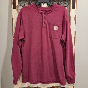 Carhartt Mens Loose Fit Long Sleeve Henley Pocket Work T-Shirt Red Small